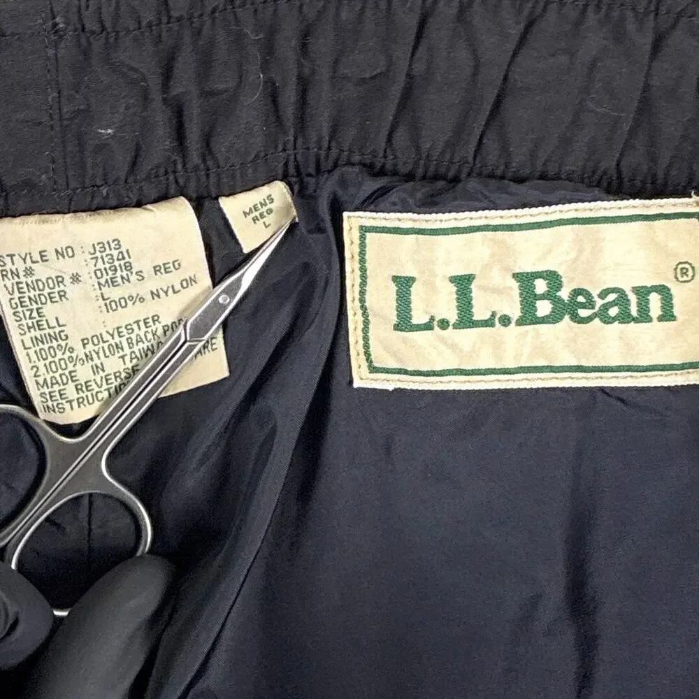 VTG LL Bean Rain Pants Mens L Black Nylon Drawstring Outdoor Trekking 80s 90s